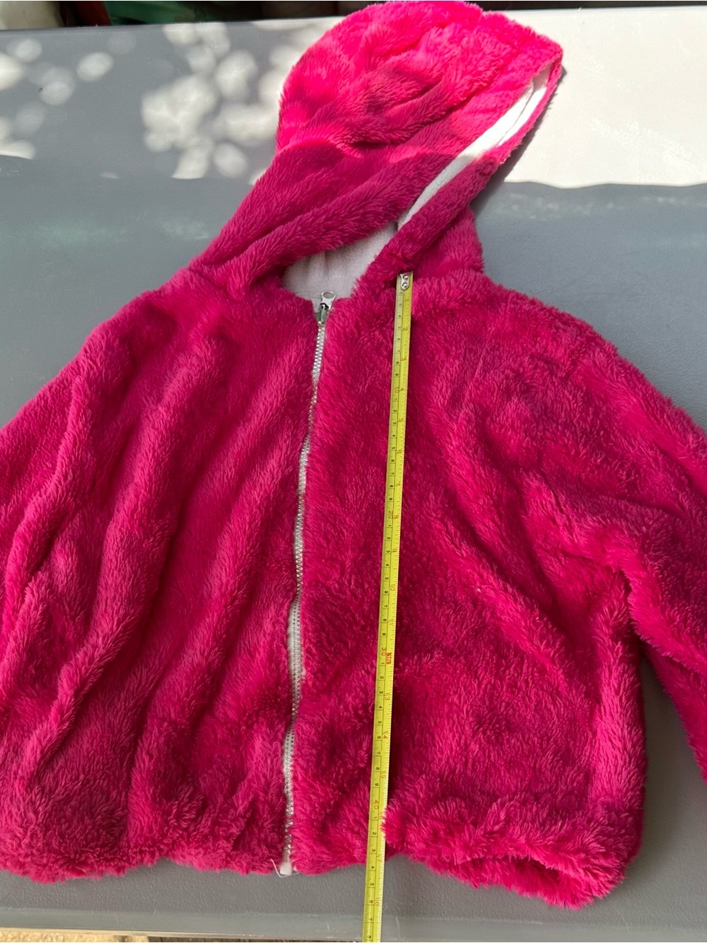 Girls' Plush Hooded Zip-Up Jacket in Bright Pink